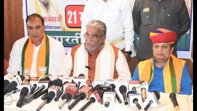 Haryana minister of development and panchayat Krishan Lal Panwar addressing media persons in Rohtak on Friday. (HT Photo)