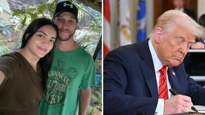 Bradley Bartell with his wife Sylvia Camilla Muñoz-Lira, who was detained by ICE. (GoFundMe, AFP)