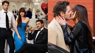 Dakota Johnson's Materialists love triangle with Chris Evans and Pedro Pascal has got the internet jealous (Photos: Instagram/A24, X) Dakota Johnson's Materialists love triangle with Chris Evans and Pedro Pascal has got the internet jealous (Photos: Instagram/A24, X)