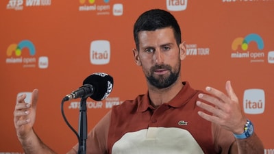 Novak Djokovic, of Serbia, speaks at a news conference. (AP) Novak Djokovic, of Serbia, speaks at a news conference. (AP)