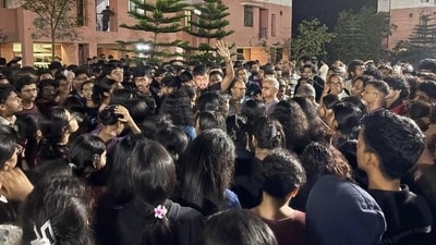 The students from different semesters staged a protest in the campus after the incident and they demanded removal of the assistant professor from the institute. (HT Photo) The students from different semesters staged a protest in the campus after the incident and they demanded removal of the assistant professor from the institute. (HT Photo)