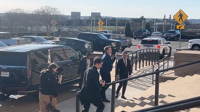 Elon Musk arrives for a meeting at the Pentagon in Washington, D.C., U.S., March 21, 2025 in this screengrab obtained from a video. REUTERS/Phillip Stewart (REUTERS)