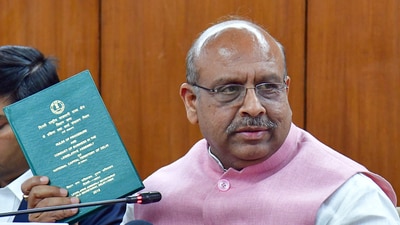 Speaker of Delhi Legislative Assembly, Vijender Gupta during a press in New Delhi. (HT Photo) Speaker of Delhi Legislative Assembly, Vijender Gupta during a press in New Delhi. (HT Photo)