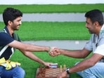 D Gukesh faced R Ashwin in a chess match. D Gukesh faced R Ashwin in a chess match.