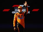 McLaren's Oscar Piastri celebrates after qualifying in pole position 