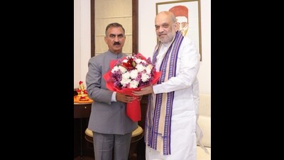 Chief minister Sukhvinder Singh Sukhu called on Union Home Minister Amit Shah in New Delhi on Saturday. (HT Photo)
