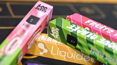 Disposable electronic cigarettes displayed on table at La Vapotitheque store in Bethune, northern France. (AFP) Disposable electronic cigarettes displayed on table at La Vapotitheque store in Bethune, northern France. (AFP)