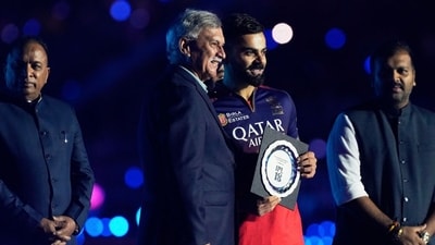 BCCI president Roger Binny felicitates Virat Kohli with an IPL 18 memento—one of a kind for a generational cricketer. (AP Image) BCCI president Roger Binny felicitates Virat Kohli with an IPL 18 memento—one of a kind for a generational cricketer. (AP Image)