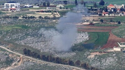 Smoke billows from the site of Israeli artillery shelling that targeted the area of the southern Lebanese village of Yohmor. (AFP) Smoke billows from the site of Israeli artillery shelling that targeted the area of the southern Lebanese village of Yohmor. (AFP)
