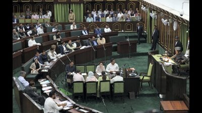 Members in the J&K Assembly during ongoing budget session, in Jammu, on Saturday. (PTI)