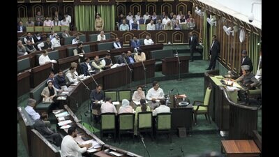 Members in the J&K Assembly during ongoing budget session, in Jammu, on Saturday. (PTI)