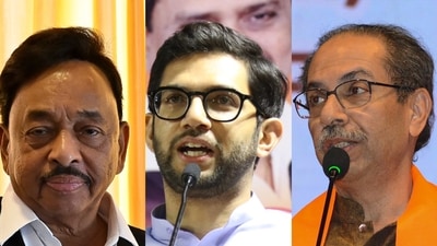 (L-R): BJP MP Narayan Rane, Shiv Sena (UBT) leader Aaditya Thackeray and former Maharashtra chief minister Uddhav Thackeray. (L-R): BJP MP Narayan Rane, Shiv Sena (UBT) leader Aaditya Thackeray and former Maharashtra chief minister Uddhav Thackeray.