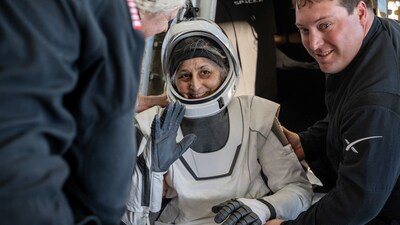 NASA astronaut Sunita Williams is helped out of a SpaceX Dragon spacecraft onboard the SpaceX recovery ship MEGAN after she, NASA astronaut Nick Hague, and Butch Wilmore, and Roscosmos cosmonaut Aleksandr Gorbunov landed in the water off the coast of Tallahassee, Florida, March 19, 2025. (NASA) NASA astronaut Sunita Williams is helped out of a SpaceX Dragon spacecraft onboard the SpaceX recovery ship MEGAN after she, NASA astronaut Nick Hague, and Butch Wilmore, and Roscosmos cosmonaut Aleksandr Gorbunov landed in the water off the coast of Tallahassee, Florida, March 19, 2025. (NASA)