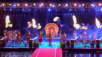 Priests performed 'Cauvery Aarathi' at Sankey Tank Friday. As part of the ceremony, priests from Varanasi were flown in to perform the rituals. (PTI)