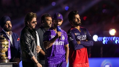 It all started off with a glitzy opening ceremony and Bollywood superstar and KKR co-owner Shah Rukh Khan conducted the final proceedings, bringing the two new captains out with the trophy. Rajat Patidar eventually won the toss and chose to bowl first.  (PTI)