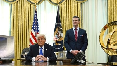 President Donald Trump and Secretary of Defense Pete Hegseth in the Oval Office of the White House in Washington, Friday, March 21, 2025. (AP) President Donald Trump and Secretary of Defense Pete Hegseth in the Oval Office of the White House in Washington, Friday, March 21, 2025. (AP)