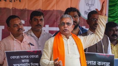 Former BJP MP Dilip Ghosh had arrived to inaugurate a newly constructed concrete road at ward No. 6, (PTI)
