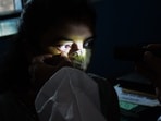  An eye doctor does a routine check-up of the eyes of Covid-recovered patients for any symptoms of Mucormycosis or Black Fungus as a precautionary measure.
