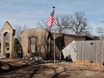 A home charred in the wildfire in the US.