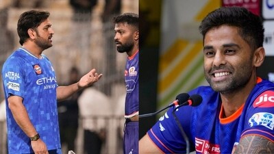 Suryakumar Yadav was asked about MI's plans for MS Dhoni. (PTI) Suryakumar Yadav was asked about MI's plans for MS Dhoni. (PTI)