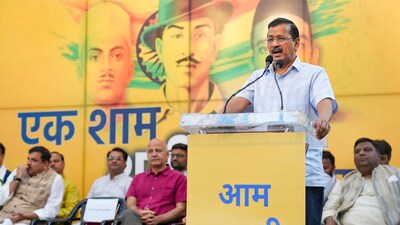 AAP national convenor Arvind Kejriwal at the 'Shaheedi Diwas' (Martyrs' Day) event at party headquarters in New Delhi on March 23, 2025. (PTI) AAP national convenor Arvind Kejriwal at the 'Shaheedi Diwas' (Martyrs' Day) event at party headquarters in New Delhi on March 23, 2025. (PTI)