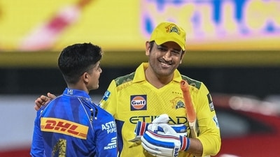 Ravindra finished the chase off with a six and stayed unbeaten on 65 off 45 balls. Puthur returned figures of 3/32 and got a pat on the back from Dhoni at the end of the match. (AFP) Ravindra finished the chase off with a six and stayed unbeaten on 65 off 45 balls. Puthur returned figures of 3/32 and got a pat on the back from Dhoni at the end of the match. (AFP)