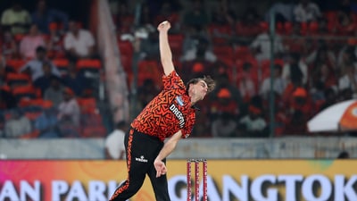 SunRisers Hyderabad captain Pat Cummins didn't have a good outing with the ball as he ended up giving away 60 runs in his quota of four overs.  (REUTERS)