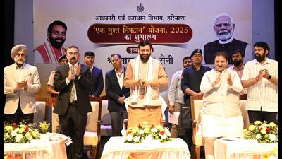 Haryana CM Nayab Singh Saini during the launch of One Time Settlement Scheme-2025 in Kurukshetra on Sunday. (Sourced) Haryana CM Nayab Singh Saini during the launch of One Time Settlement Scheme-2025 in Kurukshetra on Sunday. (Sourced)