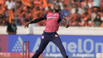 Jofra Archer had a bad day at the official as he broke the record of leaking the most runs in an IPL spell. The England pacer ended up giving away 76 runs in his quota of four overs. (AP) Jofra Archer had a bad day at the official as he broke the record of leaking the most runs in an IPL spell. The England pacer ended up giving away 76 runs in his quota of four overs. (AP)
