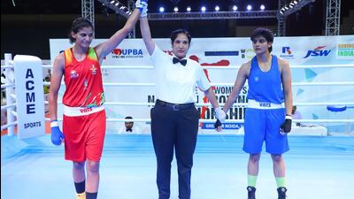 Jaismine defeated Ice Prajapati 5-0 in the first round of the National women’s boxing championships on Saturday. (BFI) Jaismine defeated Ice Prajapati 5-0 in the first round of the National women’s boxing championships on Saturday. (BFI)