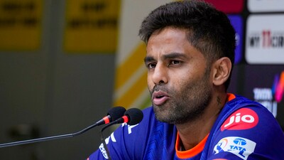 Suryakumar Yadav addresses a press conference. (PTI) Suryakumar Yadav addresses a press conference. (PTI)