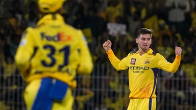 Noor Ahmad took over in the middle overs. He finished with sensational figures of 4/18. Deepak Chahar then put a late charge for MI and took them to a score 155/9. (PTI) Noor Ahmad took over in the middle overs. He finished with sensational figures of 4/18. Deepak Chahar then put a late charge for MI and took them to a score 155/9. (PTI)