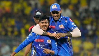 However, debutant spinner Vignesh Puthur suddenly put a spanner in the works, dismissing Gaikwad in his first-ever over of the IPL and then Shivam Dube in his second. (PTI) However, debutant spinner Vignesh Puthur suddenly put a spanner in the works, dismissing Gaikwad in his first-ever over of the IPL and then Shivam Dube in his second. (PTI)