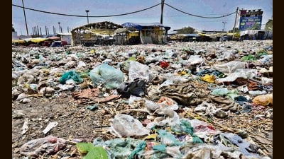 Petitioners allege rules not being followed, single-use plastics being sold openly at the wholesale vegetable market on Bahadur Ke Road in Ludhiana. (HT Photo)
