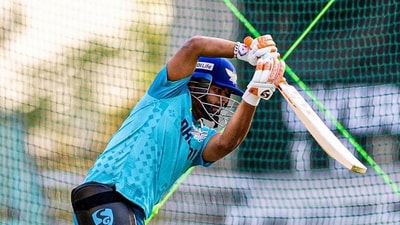 Rishabh Pant in the nets for Lucknow Super Giants before the season opener against his former team, Delhi Capitals. (HT_PRINT) Rishabh Pant in the nets for Lucknow Super Giants before the season opener against his former team, Delhi Capitals. (HT_PRINT)