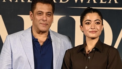 Salman Khan with Rashmika Mandanna at trailer launch of their upcoming film Sikandar. (AFP) Salman Khan with Rashmika Mandanna at trailer launch of their upcoming film Sikandar. (AFP)