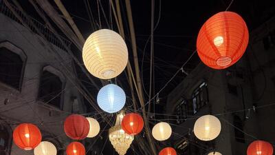 The overhanging decorations at the market intersection are brightening the midnight. (HT Photo) The overhanging decorations at the market intersection are brightening the midnight. (HT Photo)