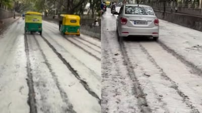 Bengaluru roads were covered in white foam after rains, sparking curiosity. (Instagram/milanfied) Bengaluru roads were covered in white foam after rains, sparking curiosity. (Instagram/milanfied)
