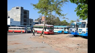 Buses parked on the open area at the Sector 12 bus depot on Monday. (Parveen Kumar/HT Photo) Buses parked on the open area at the Sector 12 bus depot on Monday. (Parveen Kumar/HT Photo)