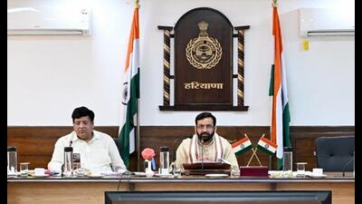 Haryana chief minister chairing a meeting of high-powered works committee in Chandigarh on Monday. (Sourced)