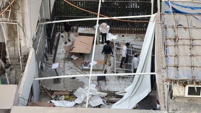 Officials claim the studio's premises are in an encroached area between two hotels. (HT photo/ Raju Shinde) Officials claim the studio's premises are in an encroached area between two hotels. (HT photo/ Raju Shinde)