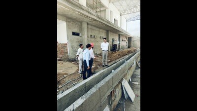 MC commissioner Aaditya Dachalwal inspecting the development works in Ludhiana. (HT Photo)