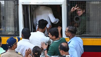 Rahool Kanal, Kunal Sarmalkar and nine other Sena workers were arrested, later released later on cash bail of ₹15,000 each. (Raju Shinde// Hindustan Times) Rahool Kanal, Kunal Sarmalkar and nine other Sena workers were arrested, later released later on cash bail of ₹15,000 each. (Raju Shinde// Hindustan Times)