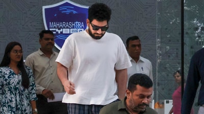 Stand-up comedian Samay Raina comes out of the Maharashtra Police cyber cell headquarters after being questioned in Navi Mumbai on March 24, 2025. (PTI)
