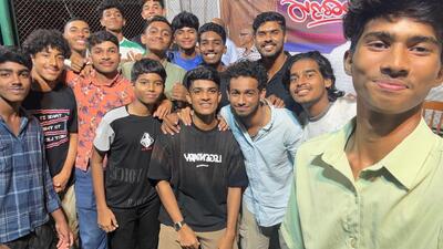 Wrist spinner Vignesh Puthur (centre) poses with his club teammates after being bought by Mumbai Indians in the IPL players auction. (HT Photo) Wrist spinner Vignesh Puthur (centre) poses with his club teammates after being bought by Mumbai Indians in the IPL players auction. (HT Photo)
