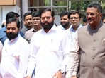 Deputy chief minister Eknath Shinde (centre) during budget assembly session at Vidhan Bhavan, in Mumbai on March 24, 2025.  