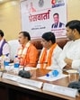 Deputy chief minister Keshav Prasad Maurya addressing a press conference in Varanasi. (HT )