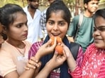 Students celebrating after BSEB declared Bihar Board class 12th Intermediate examination results in Patna