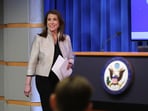 U.S. State Department spokesperson Tammy Bruce arrives for a press briefing at the State Department in Washington, D.C.