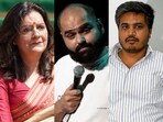 Shiv Sena (UBT) Rajya Sabha MP Priyanka Chaturvedi, stand-up comedian Kunal Kamra and Nationalist Congress Party (SCP) MLA Rohit Pawar.